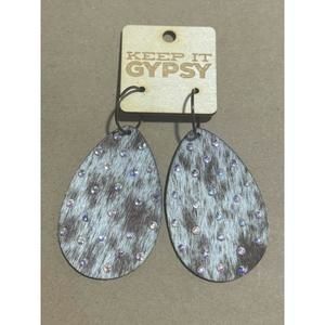 NEW KEEP IT GYPSY women's cowhide with crystals earrings in brindle